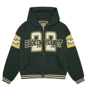 Yuzzz❤︎❤︎ Broken Planet Market Varsity Knit Zip Up Hoodie Emerald