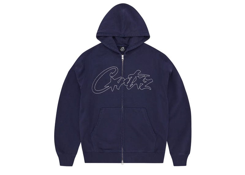 Corteiz Thick Stitch Allstarz Logo Print Zip Hoodie Navy – Court Order