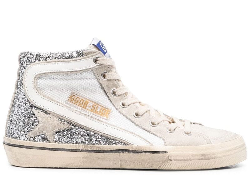 Golden goose slide silver shop glitter high top sneakers