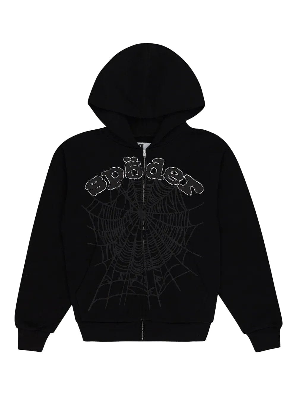 Sp5der OG Web V2 Rhinestone Zip Up Hoodie Black – Court Order