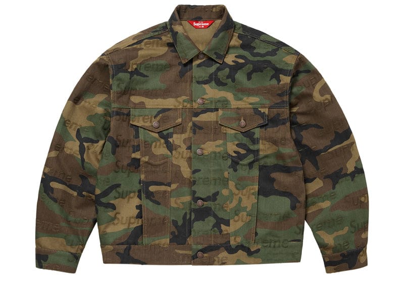 Supreme Jacquard Logos Denim Trucker Jacket Woodland Camo – Court