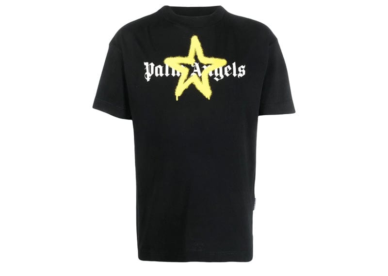 Star Sprayed Printed Cotton T Shirt in Black - Palm Angels