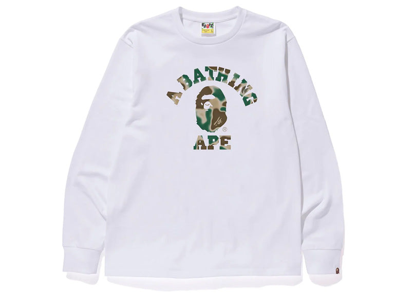 BAPE Liquid Camo College L/S Tee White