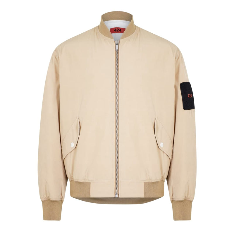 424 Streetwear 424 Logo Patch Quilted Bomber Jacket Beige