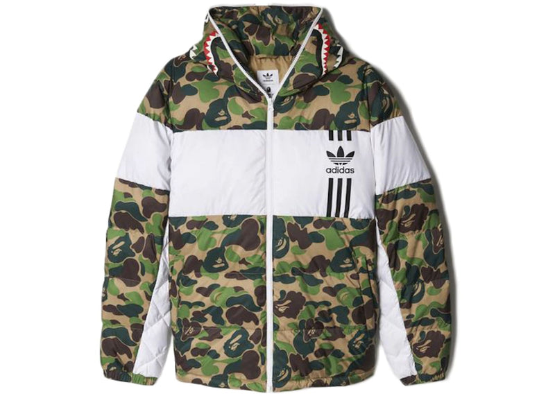 BAPE X adidas ABC Camo Firebird Shark Puffer Jacket Green