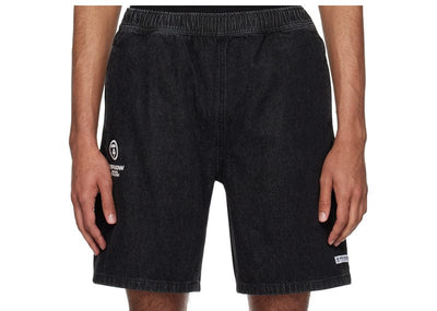 Aape By A Bathing Streetwear Aape Black Moonface Embroidered Denim Shorts