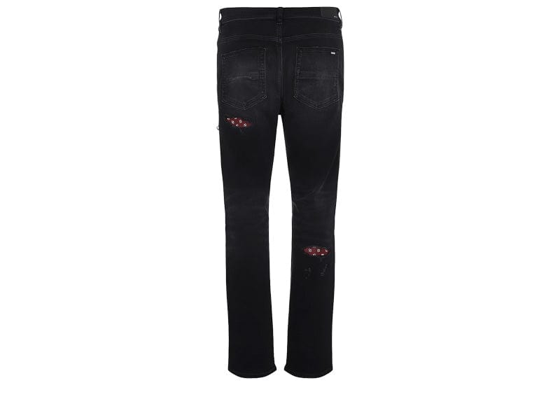 AMIRI Streetwear AMIRI Leather Bandana Repaired Slim Jeans Black