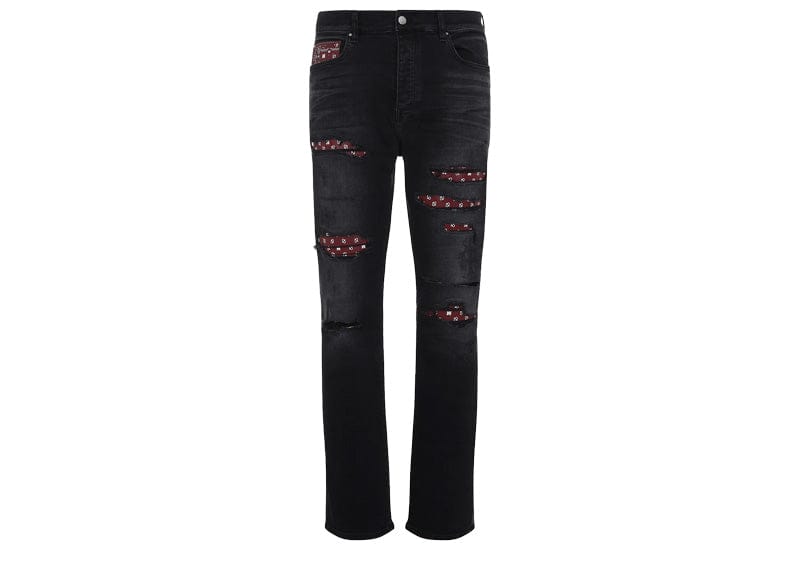 AMIRI Streetwear AMIRI Leather Bandana Repaired Slim Jeans Black