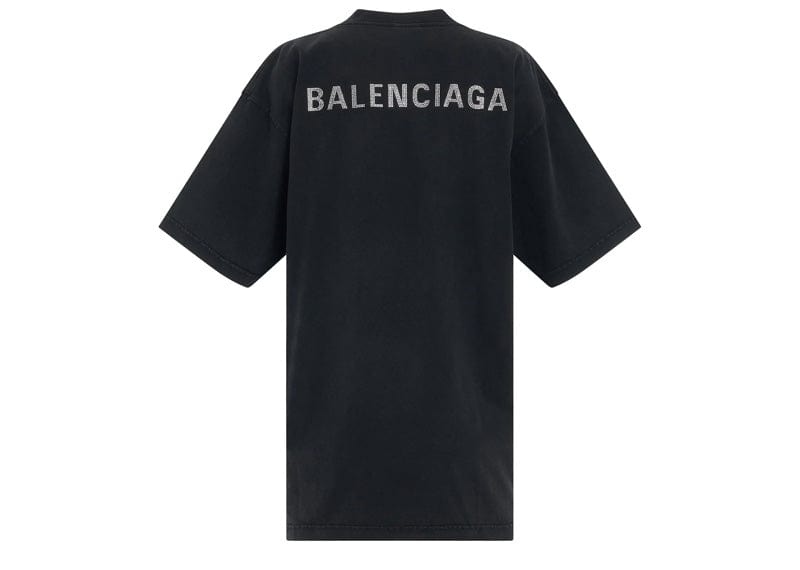 Balenciaga Streetwear Balenciaga Back Logo Rhinestones Oversized T-Shirt Black