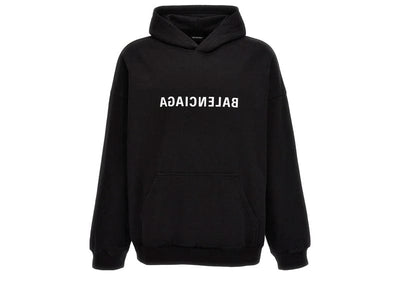 Balenciaga Streetwear Balenciaga Reverse Mirror Logo Black Oversized Hoodie