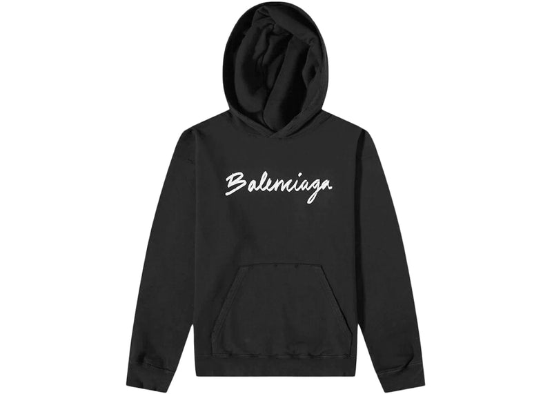 Balenciaga streetwear Balenciaga Script Logo Oversized Popover Hoodie Black/White