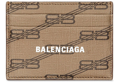 BALENCIAGA Accessories Balenciaga Signature Card Holder in beige and brown coated canvas