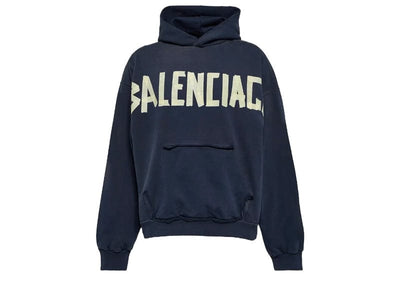 Balenciaga Streetwear Balenciaga Tape Logo Cotton Jersey Hoodie In Blue