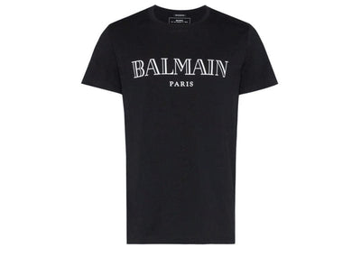 Balmain Streetwear Balmain Logo Print Cotton T Shirt Black/Silver
