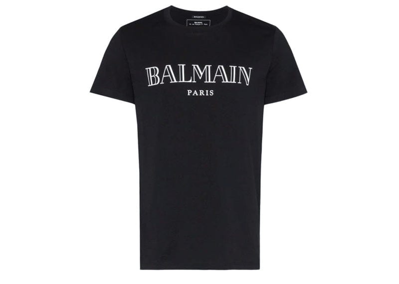 Balmain Streetwear Balmain Logo Print Cotton T Shirt Black/Silver