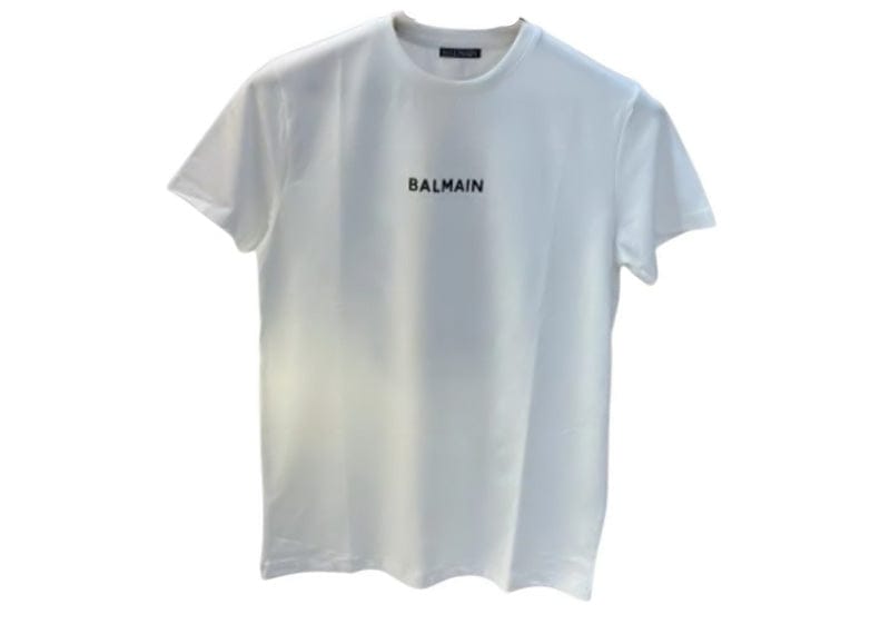 Balmain Streetwear Balmain Paris Velvet Logo and Back Graffitti Print Tee White