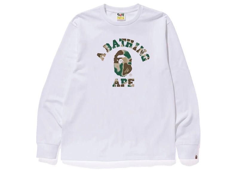 BAPE streetwear BAPE Liquid Camo College L/S Tee White