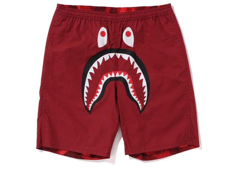 Bape Streetwear Camo Shark Reversible Shorts Red - BAPE