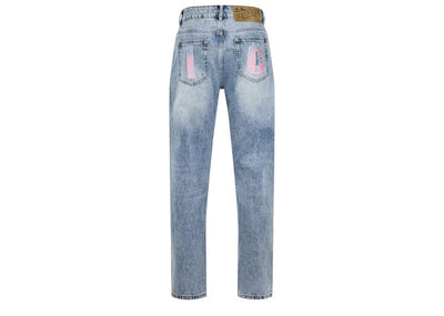 Billionaire Boys Club Streetwear Ice Cream Running Dog Jeans Light Blue Wash Pink