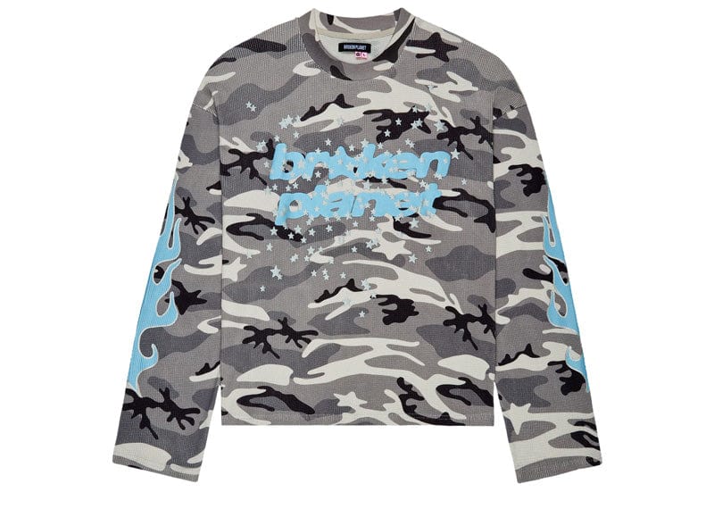 Broken Planet Streetwear Broken Planet Snow Star Camo Waffle Long Sleeve Gray