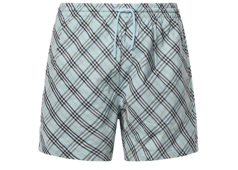 burberry Streetwear Burberry Check Drawstring Swim Shorts - Light Blue