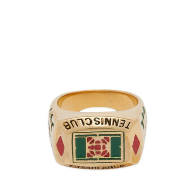 Casablanca Accessories Casablanca Tennis Club Gold Plated Brass Ring Pearl/Enamel Gold/Green
