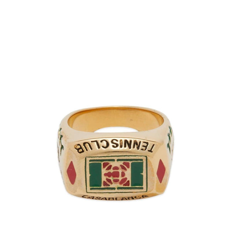 Casablanca Accessories Casablanca Tennis Club Gold Plated Brass Ring Pearl/Enamel Gold/Green