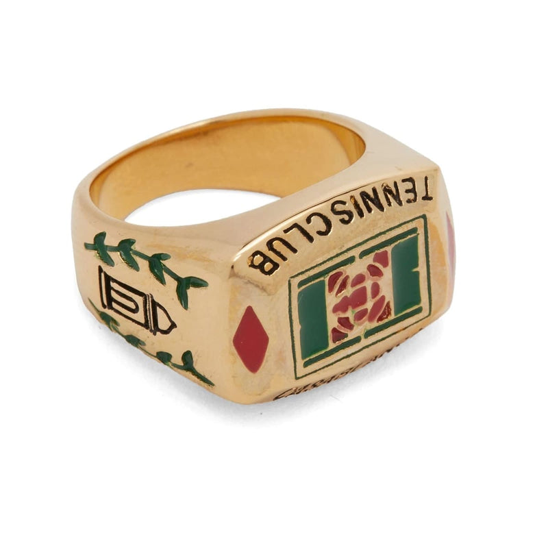 Casablanca Accessories Casablanca Tennis Club Gold Plated Brass Ring Pearl/Enamel Gold/Green