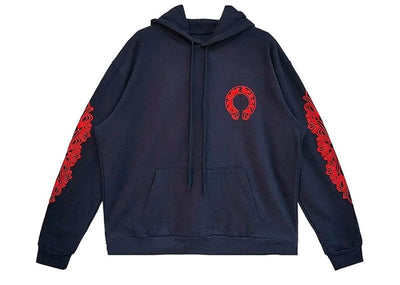 Chrome Hearts Streetwear Chrome Hearts Horseshoe Floral Hoodie Navy/Red
