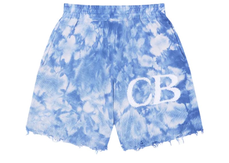 Cole Buxton Streetwear Cole Buxton Distressed Cotton Knit Shorts Blue Tie Dye