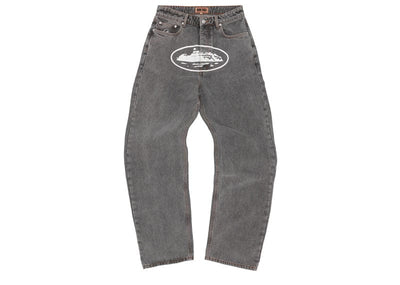 Corteiz Streetwear Corteiz Alcatraz Island Logo Baggy Denim Jeans Grey