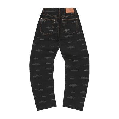Corteiz Streetwear Corteiz Alcatraz Pattern Denim Jeans Black