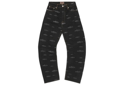 Corteiz Streetwear Corteiz Alcatraz Pattern Denim Jeans Black