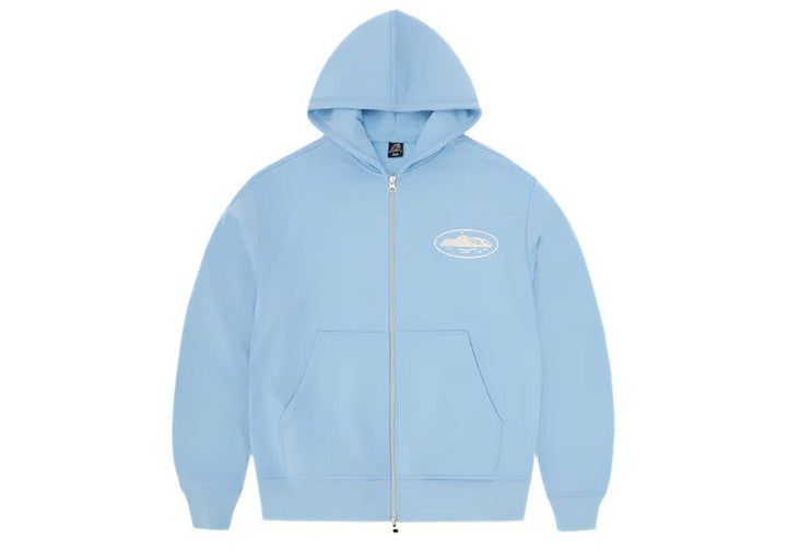 Corteiz Island Puff Print Zip Hoodie Baby Blue – Court Order