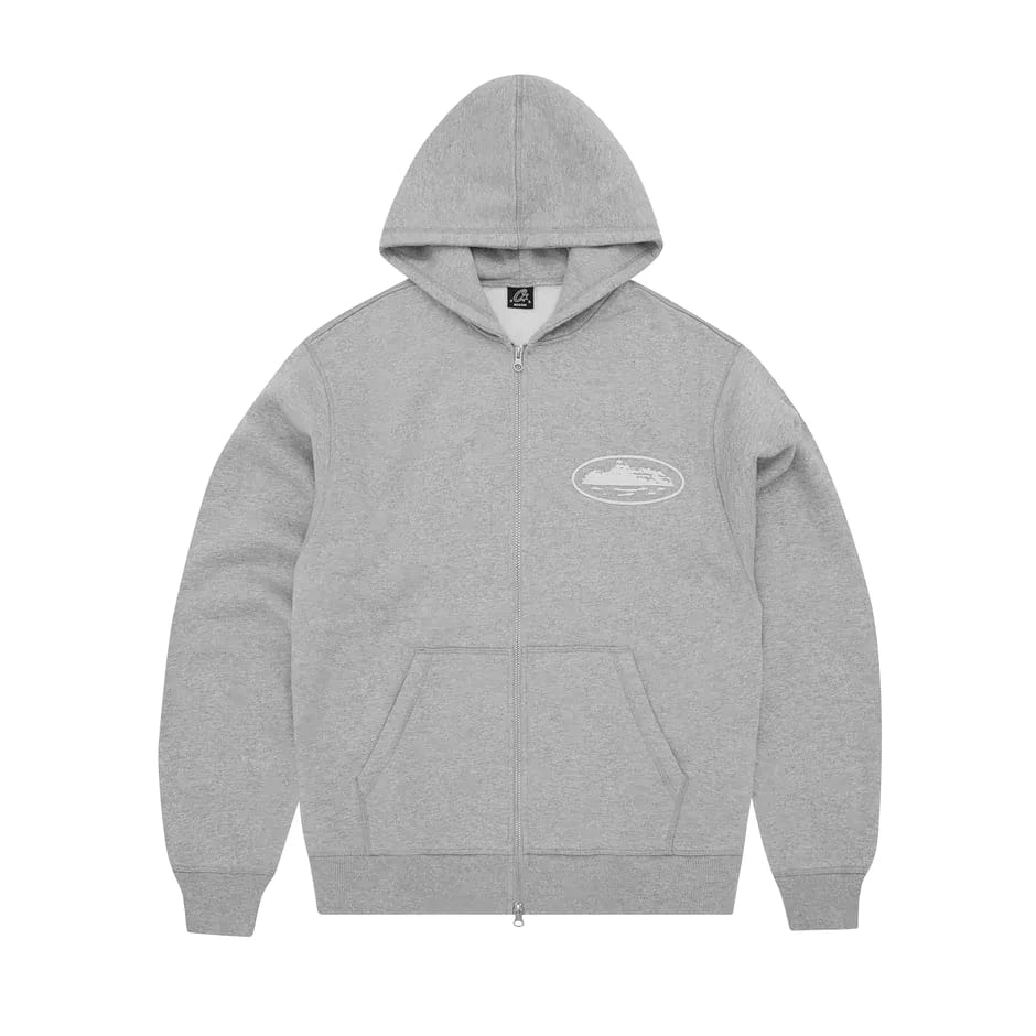 Corteiz Island Puff Print Zip Hoodie Heather Grey – Court Order