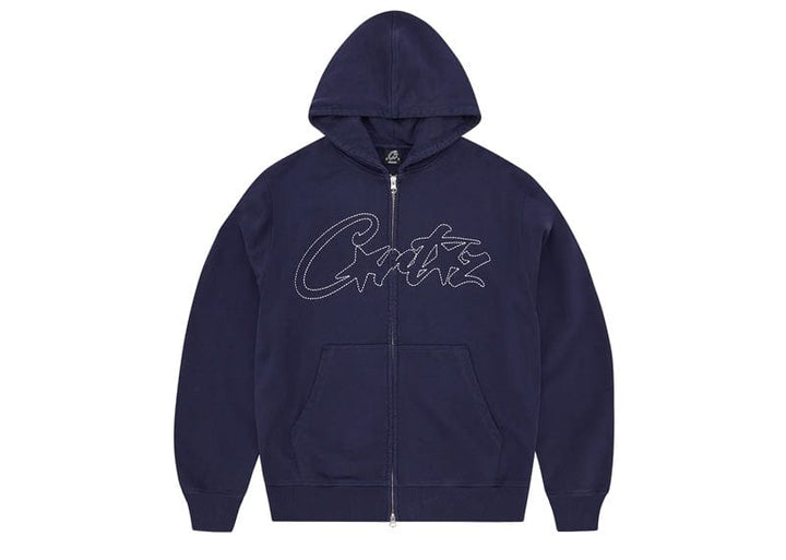 Corteiz Thick Stitch Allstarz Logo Print Zip Hoodie Navy – Court Order
