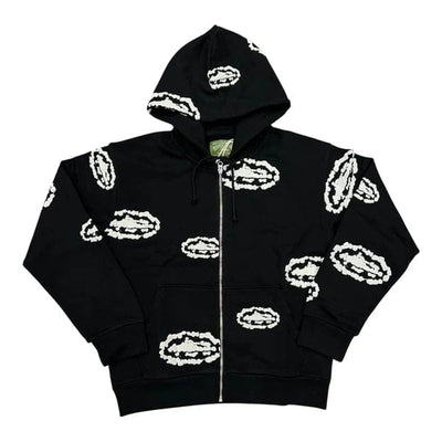 Corteiz x Denim Tears Streetwear Corteiz x Denim Tears Cotton Wreath Hoodie Zip Up Black