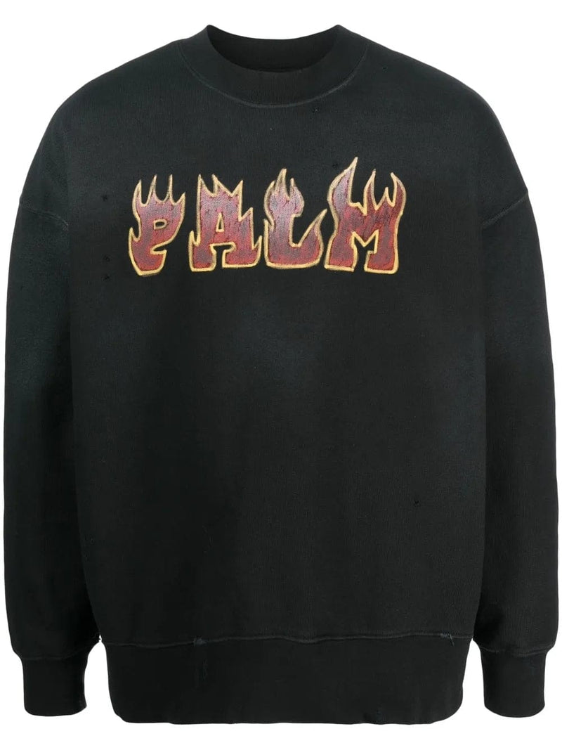 Palm Angels Logo Flames Cotton Sweatshirt
