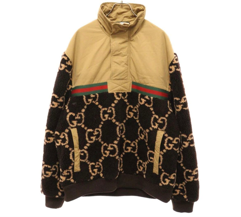 Gucci GG Jacquard Oversized Half-Zip Wool Jacket Brown/Beige