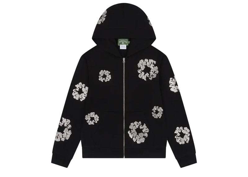 Denim Tears streetwear Denim Tears Cashmere Swarovski Cotton Wreath Zip Hoodie Black