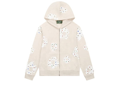 Denim Tears streetwear Denim Tears Rhinestone Cotton Wreath Zip Hoodie Oatmeal