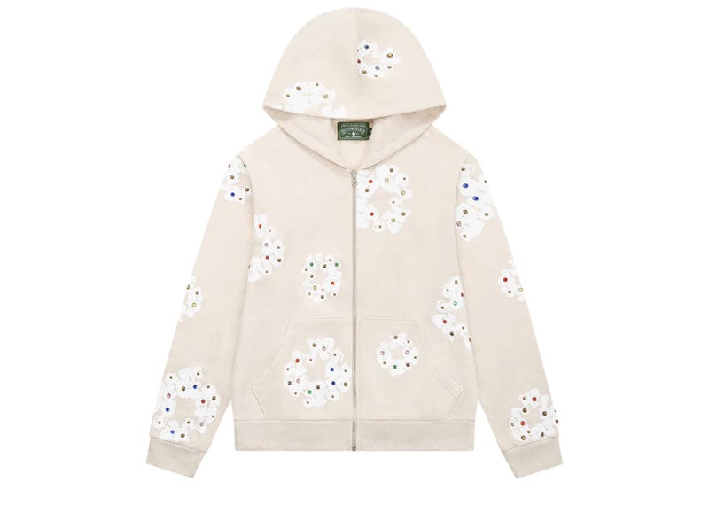Denim Tears streetwear Denim Tears Rhinestone Cotton Wreath Zip Hoodie Oatmeal