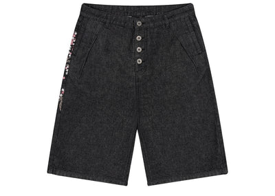 Derschutze Streetwear Derschutze Koi Blossom V2 Denim Shorts Raw Black