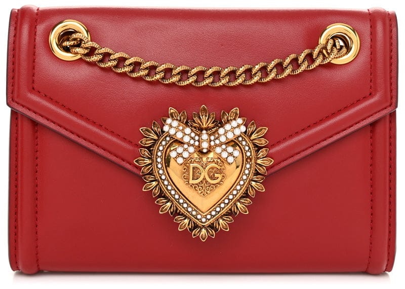 Dolce & Gabbana Accessories Dolce & Gabbana Leather Devotion Logo Plaque Shoulder Bag Red (No Box)