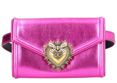 Dolce & Gabbana Accessories Dolce & Gabbana Metallic Leather Devotion Belt Bag Pink