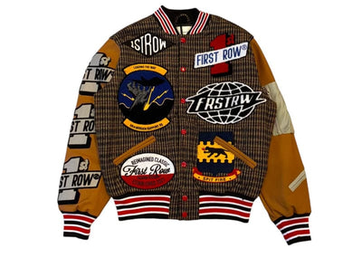 First Row Streetwear First Row All Over Logo Multi Patches Varsity Jacket