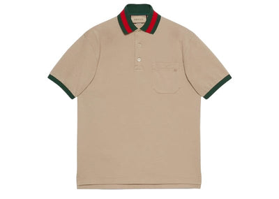 Gucci Streetwear Gucci Cotton Piquet Polo Web Collar Beige