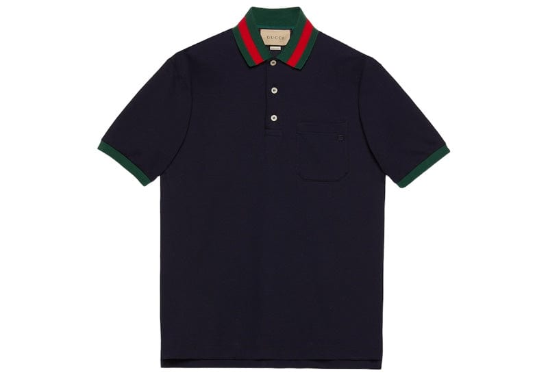 Gucci Streetwear Gucci Cotton Piquet Polo Web Collar Navy