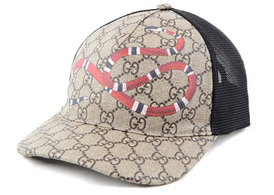 Gucci Accessories Gucci GG Supreme Kingsnake Velcro Strap Baseball Cap Beige/Black