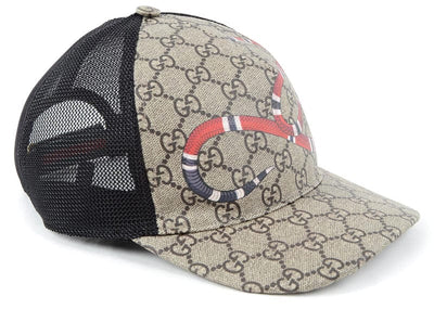 Gucci Accessories Gucci GG Supreme Kingsnake Velcro Strap Baseball Cap Beige/Black